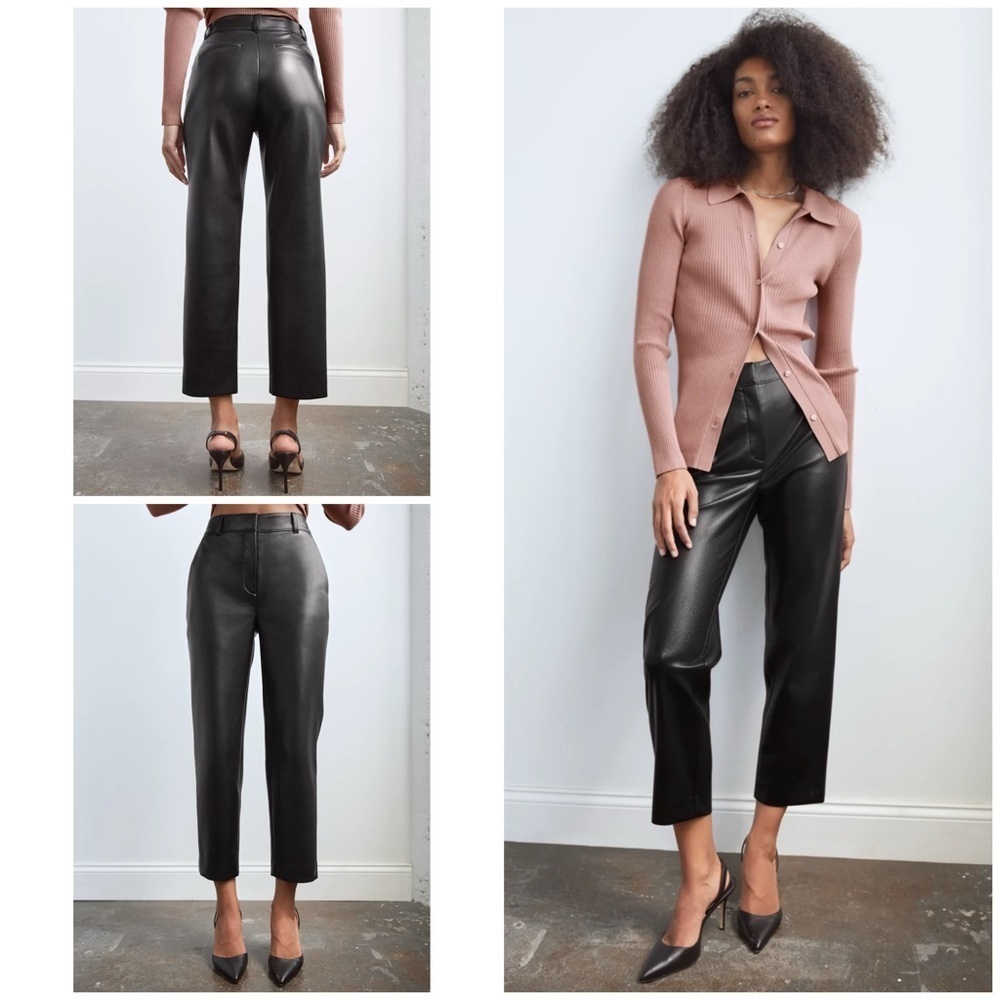EUC Aritzia Babaton Command Cropped Faux Vegan Leather Straight Blacn Pant 00